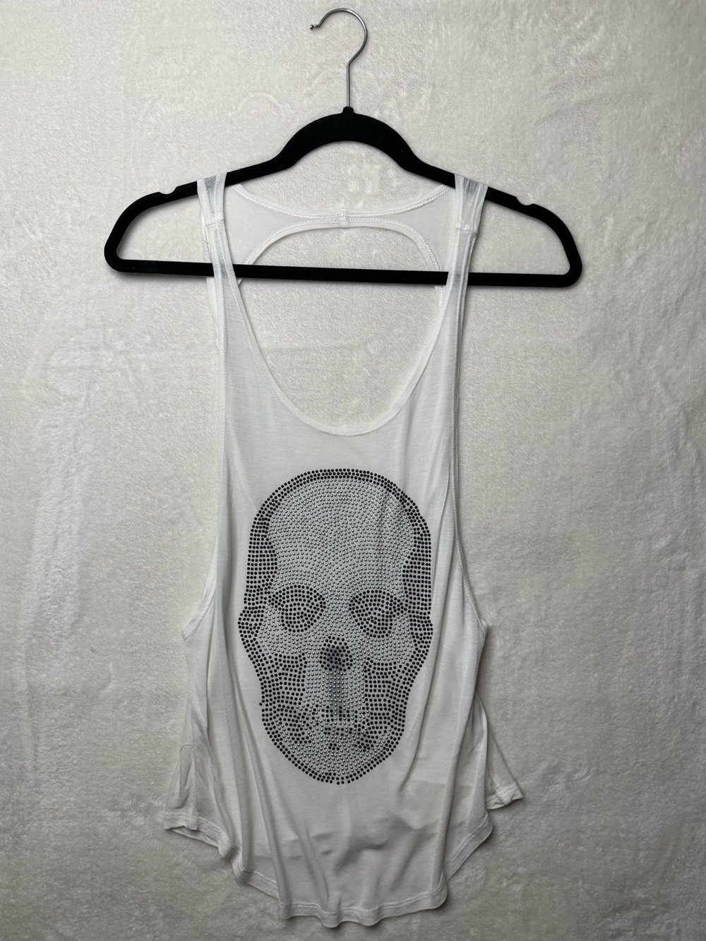 Bear Dance - White Lightweight Racerback Tank with Black Stud Skull